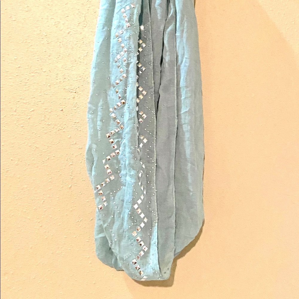 Blue green scarf with silver studs